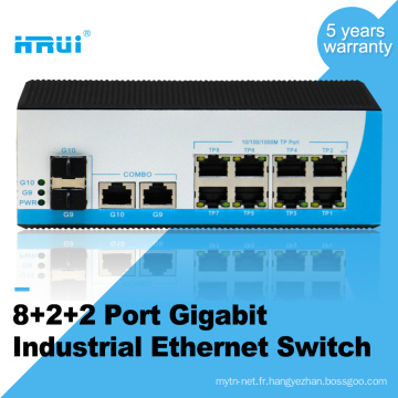 Puce importée non géré 10/100 / 1000M 2 combo port, 8 ports commutateur industriel ethernet